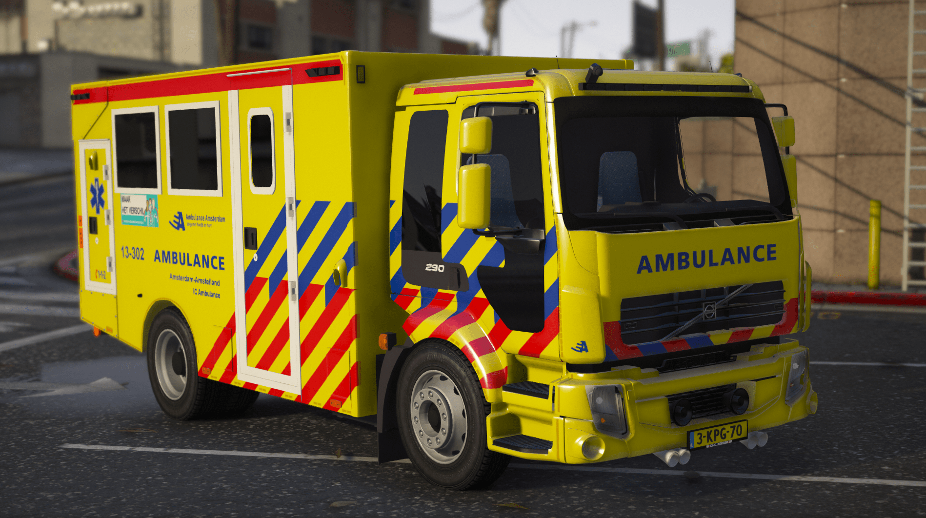 Volvo FLL MICU Dutch Ambulance [Replace|ELS|Template|Enterable] v1.5 (added ELS file and changed headlights)