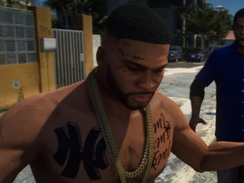 Crip face tatts, beard, line up