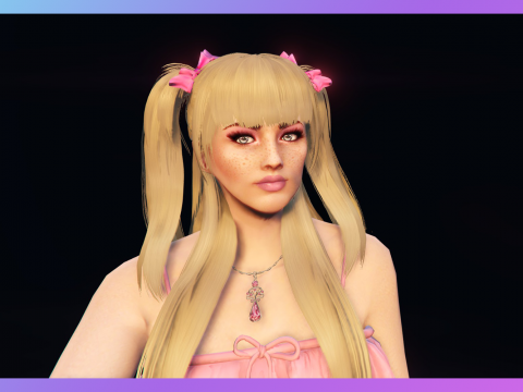 Cute 2 pigtails with bows hairstyle for MP Female