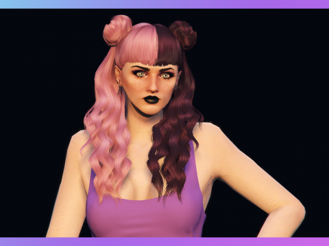 Long double-color curly hair with buns for MP Female 1.0