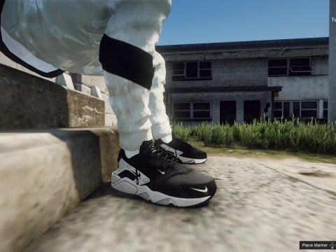 Nike Air Huarache Black and White x Royal Blue Run Premium