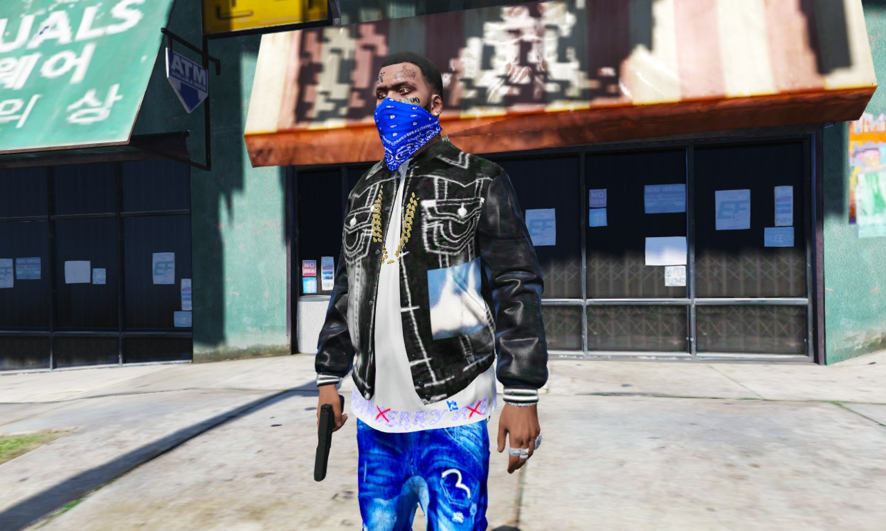 Black Tru Religion jean jacket (For Rollin 30 Crips)  – GTA 5 mod