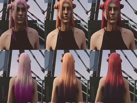 Buns With Long Dip Dye Female Hair 1.0