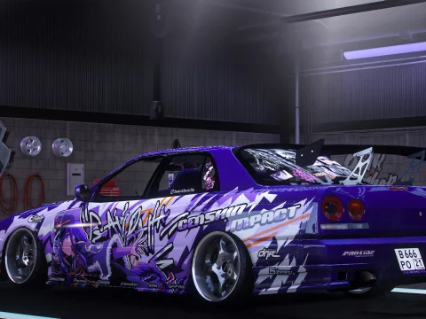 [Itasha] URAS-SKYLINE ER34 "Genshin Impact" shogun raiden paintjob V1.1