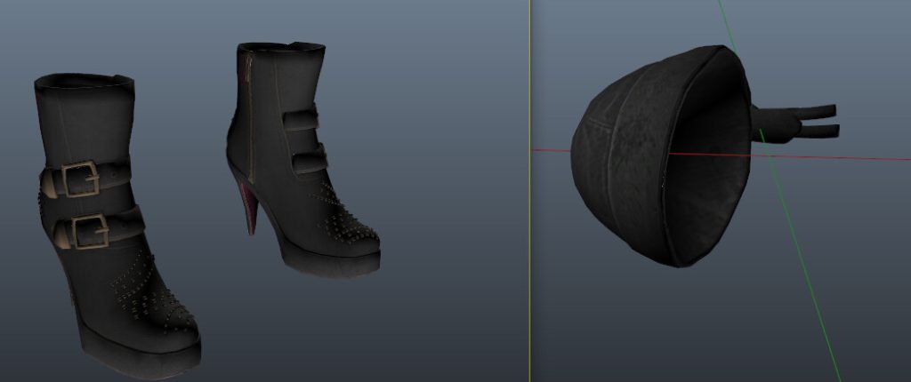 Create addon heels OR hide hair with addon hat