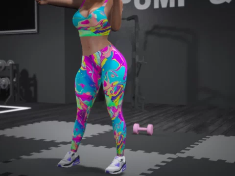 Gym Mp Female Ped + Sporty Outfit Leggings&Top Full Body Mod