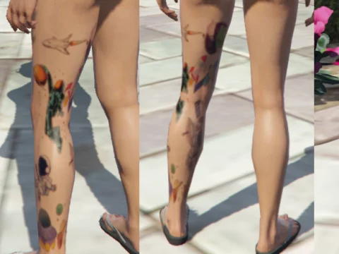 Space Theme Full Leg Tattoo