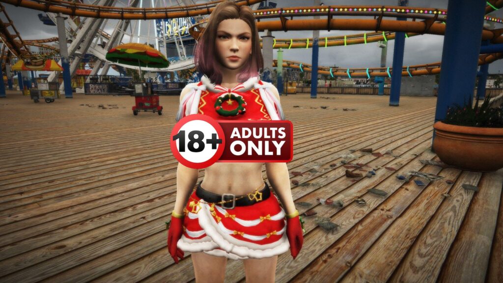 A girl in a sexy DOA Christmas outfit