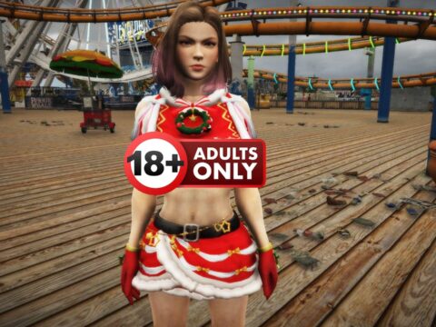 A girl in a sexy DOA Christmas outfit