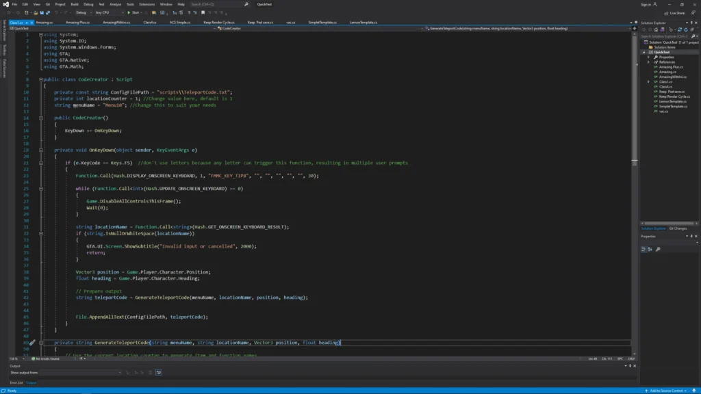 Generate working C# code while in game V1.0