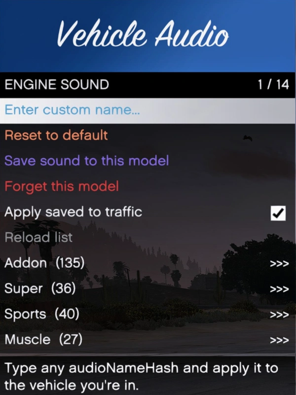 Vehicle Audio Changer (Swap add-on sounds) V1.0